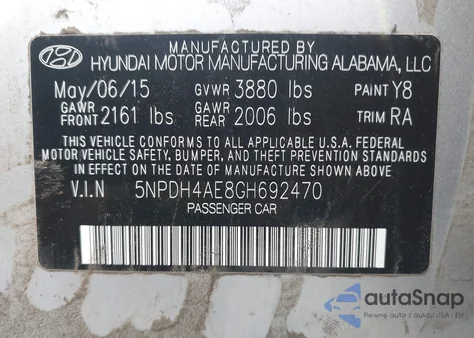 2016 Hyundai Elantra Se from USA, damaged, VIN 5NPDH4AE8GH692470